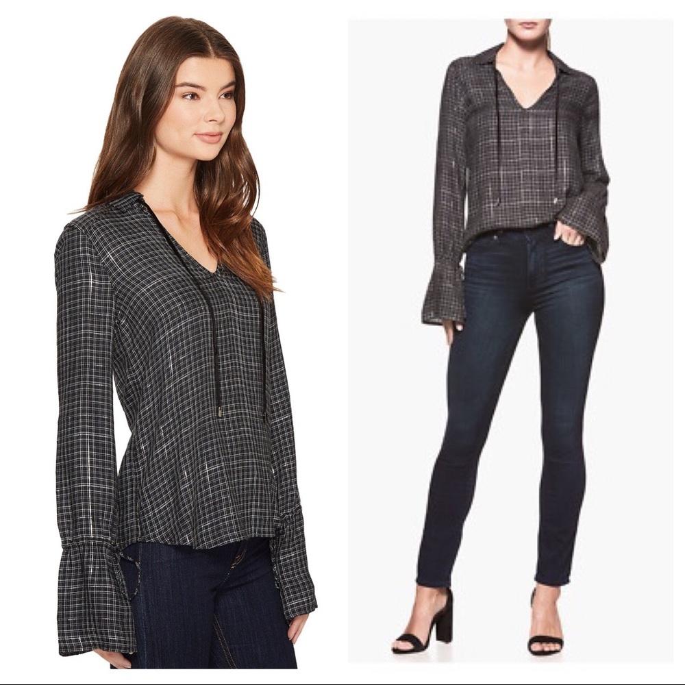 PAIGE Black and Gray Plaid Blouse